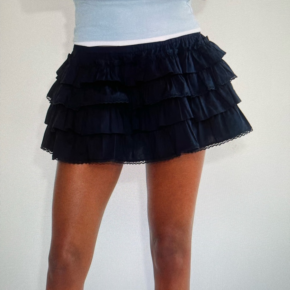NEW Aritzia Sunday Best "Theo" Poplin Ruffled Mini | Micro Skirt | Skort, Navy